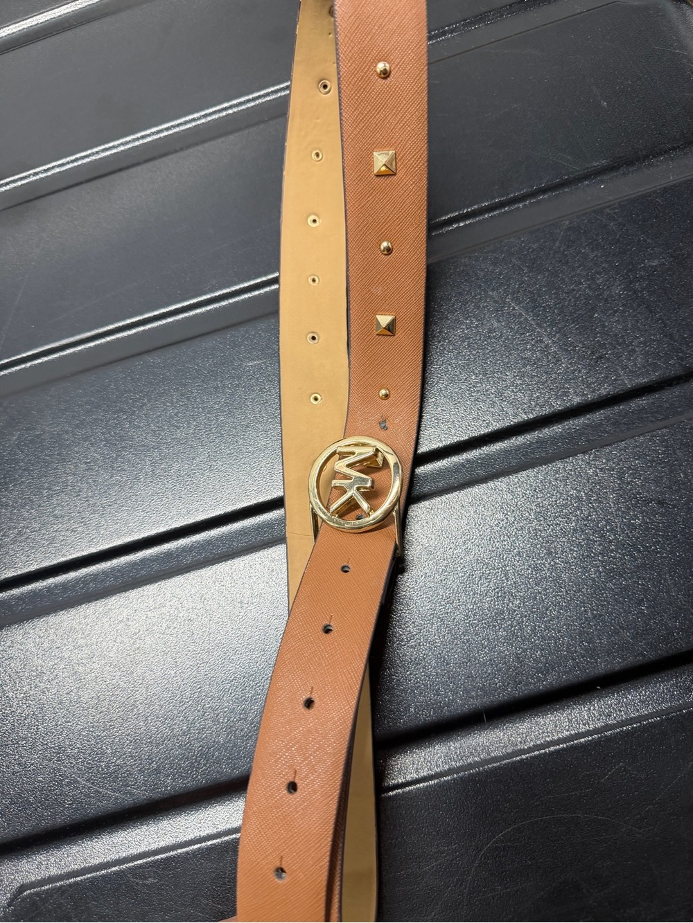 Michael Kors Tan and Gold Logo Studded Leather Belt